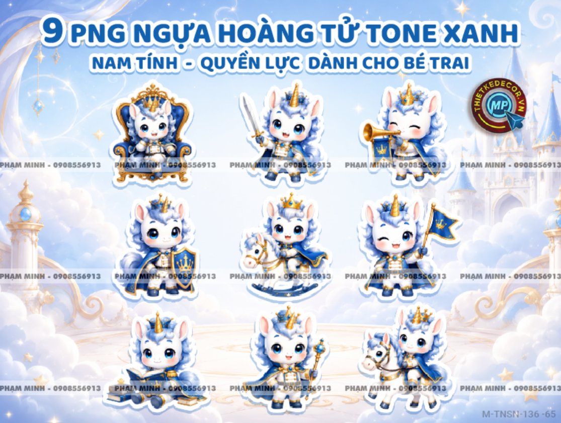 9 Ngựa PNG tone xanh da trời tài nguyên sinh nhật đáng yêu dễ thương cute sử dụng trong thiết kế sinh nhật